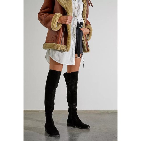 Free People Carson Black Stretch Leather Over-the-Knee Boots Womens Size 41